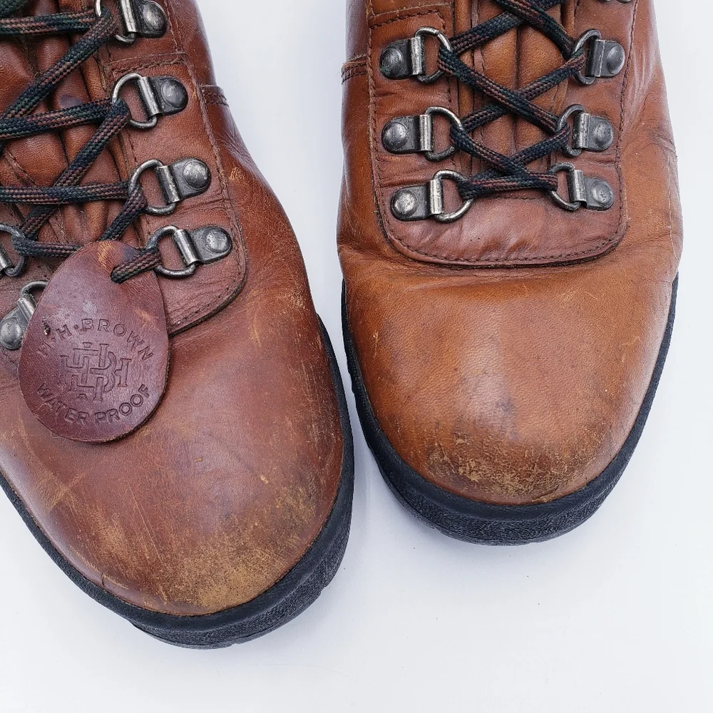 Vintage 90s Brown Brown Leather Waterproof Gore Tex Hiking Boots‎ Mens Size 9.5